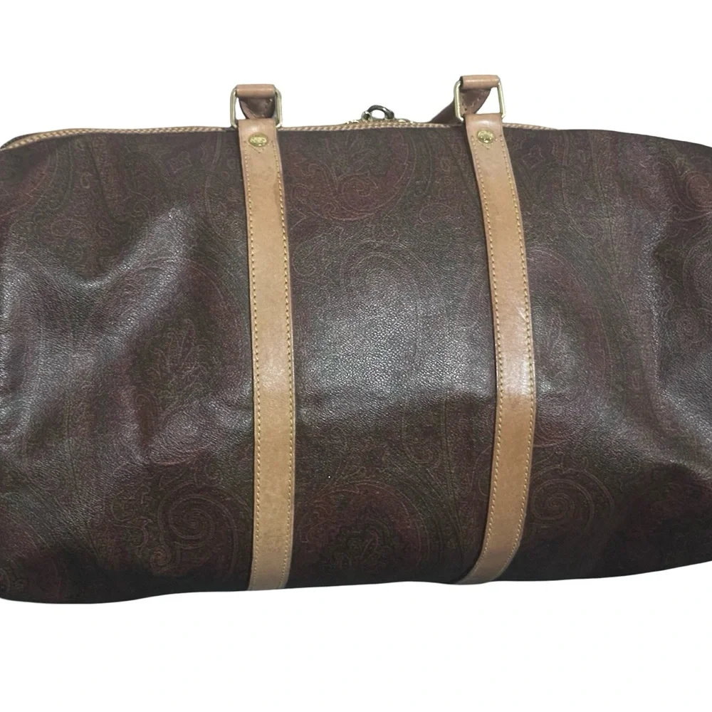 Etro Milano Luxury Large Paisley Burgundy Boston Duffle Travel Weekender Bag